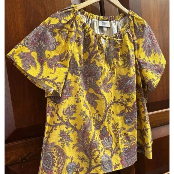 J. Crew Collection Tie-Neck Cotton Poplin Top in Ratti Golden Paisley XL - Picture 9 of 13